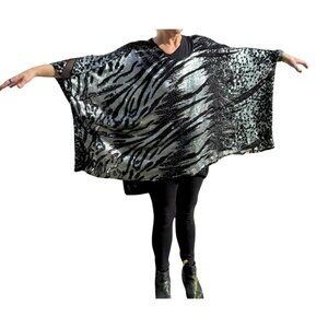 BRAND NEW OOAK Jennafer Grace Silver & Black Sequin Scarf Top | Oversized Tunic
